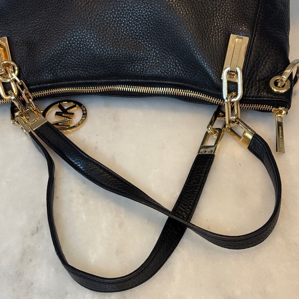 Michael Kors Black Pebbled Leather Shoulder Bag with Gold Hardware - Picture 10 of 16